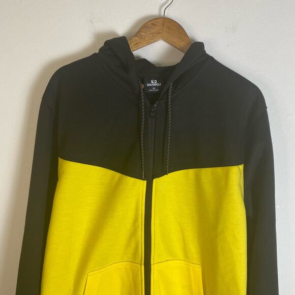 Southpole Men's Sz XL Black Yellow Full Zip Hoodie Pockets Drawstring Sweatshirt - Picture 2 of 12